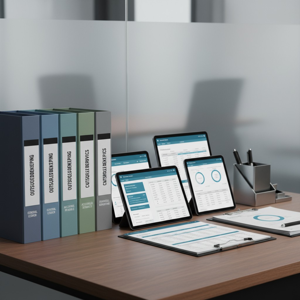 Tablet computers and binders on a desk; Organizational workspace with electronic and paper documents.